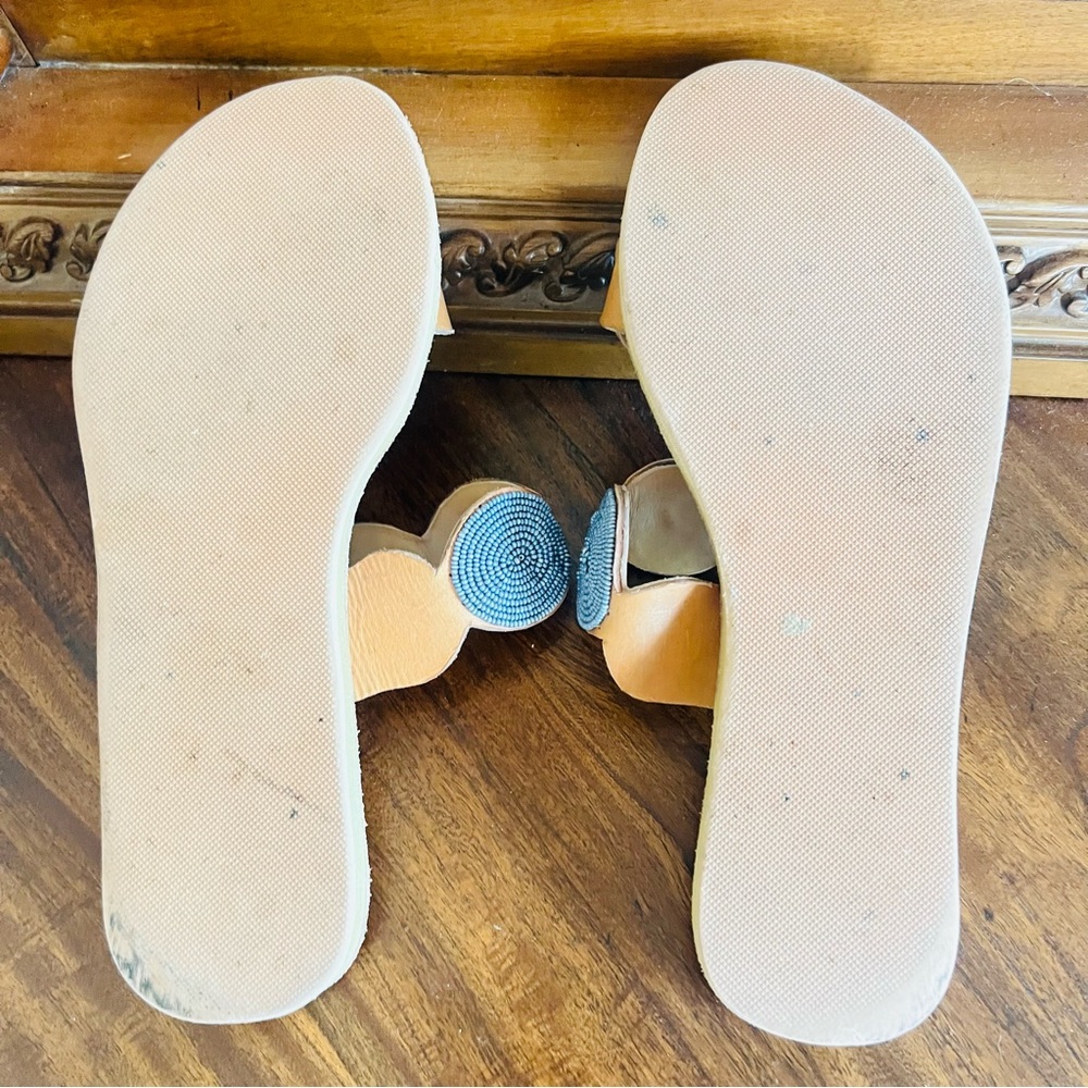 Laurence Dacade Spiral Beaded Sandals - Blue and Tan - EUC Size 40EU/10US - Picture 7 of 8